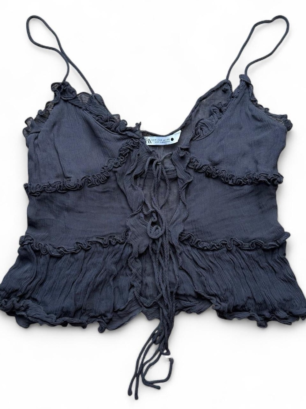 Zara Charcoal Ruffle Tie Front Crop Cami Size Medium